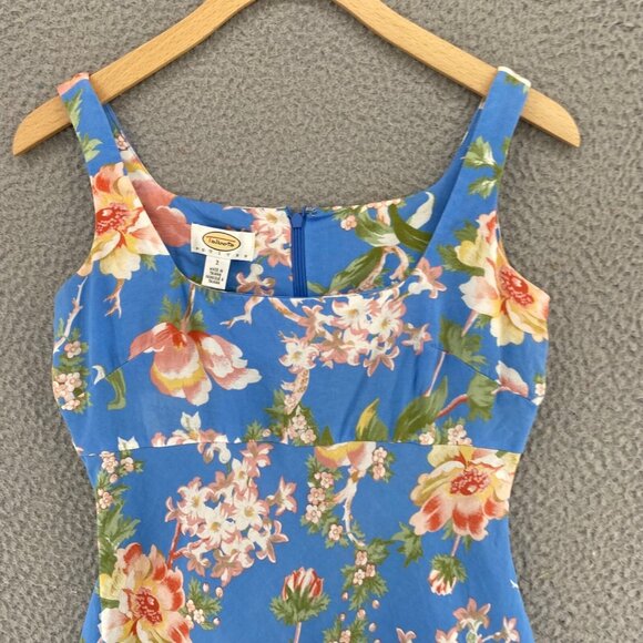Talbots Dress Womens 2 Petite Blue Multi Floral Linen Blend A Line Empire Waist - Picture 2 of 11